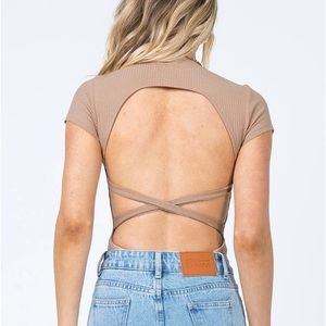 Princess Polly Beige open back bodysuit